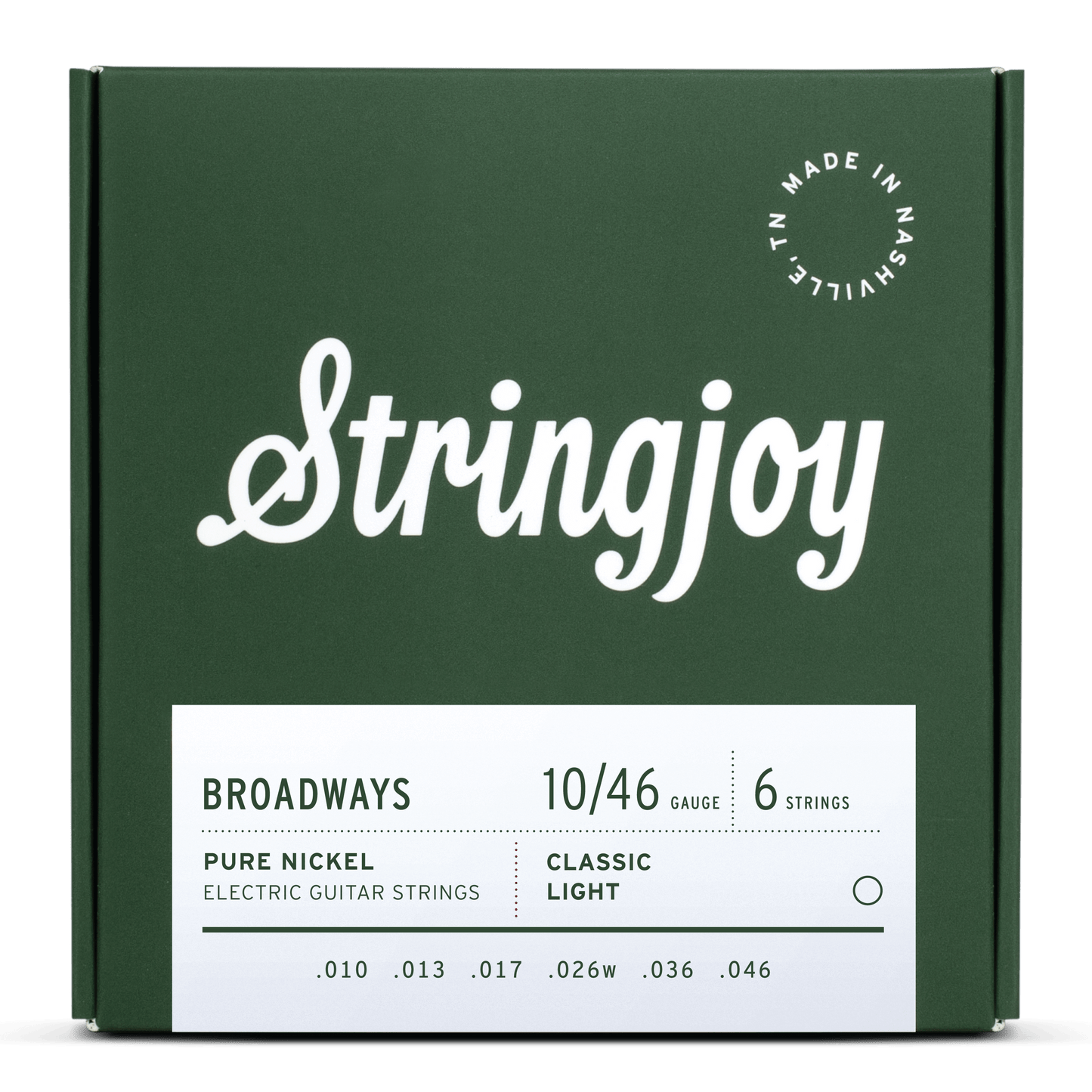 Stringjoy 10-46 Classic Light Gauge Broadways - Pure Nickel Electric Guitar Strings