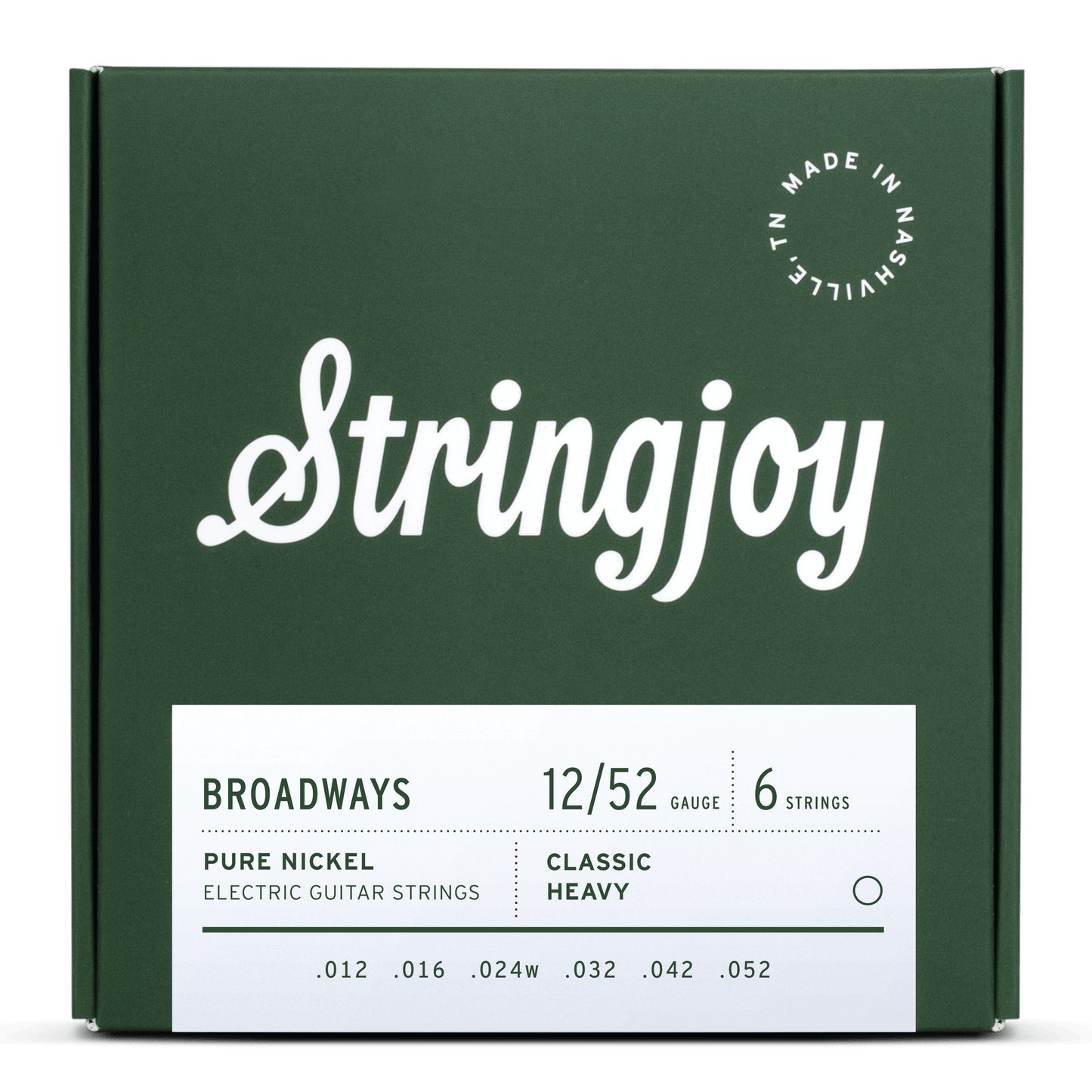 Stringjoy 12-52 Classic Heavy Gauge Broadways - Pure Nickel Electric Guitar Strings
