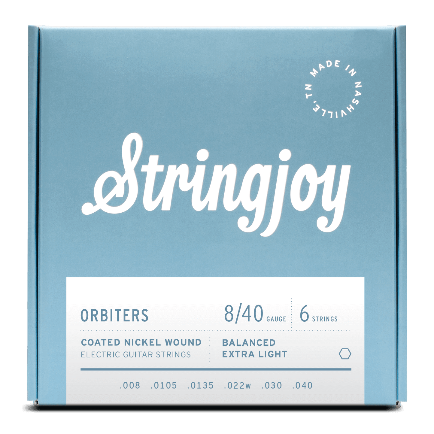 Stringjoy 8-40 Balanced Extra Light Gauge Orbiters - Coated Nickel Wound Electric Guitar Strings