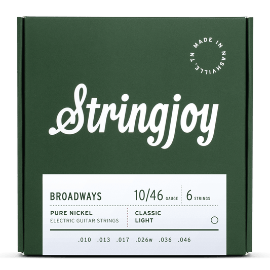 Stringjoy 10-46 Classic Light Gauge Broadways - Pure Nickel Electric Guitar Strings