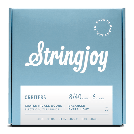 Stringjoy 8-40 Balanced Extra Light Gauge Orbiters - Coated Nickel Wound Electric Guitar Strings