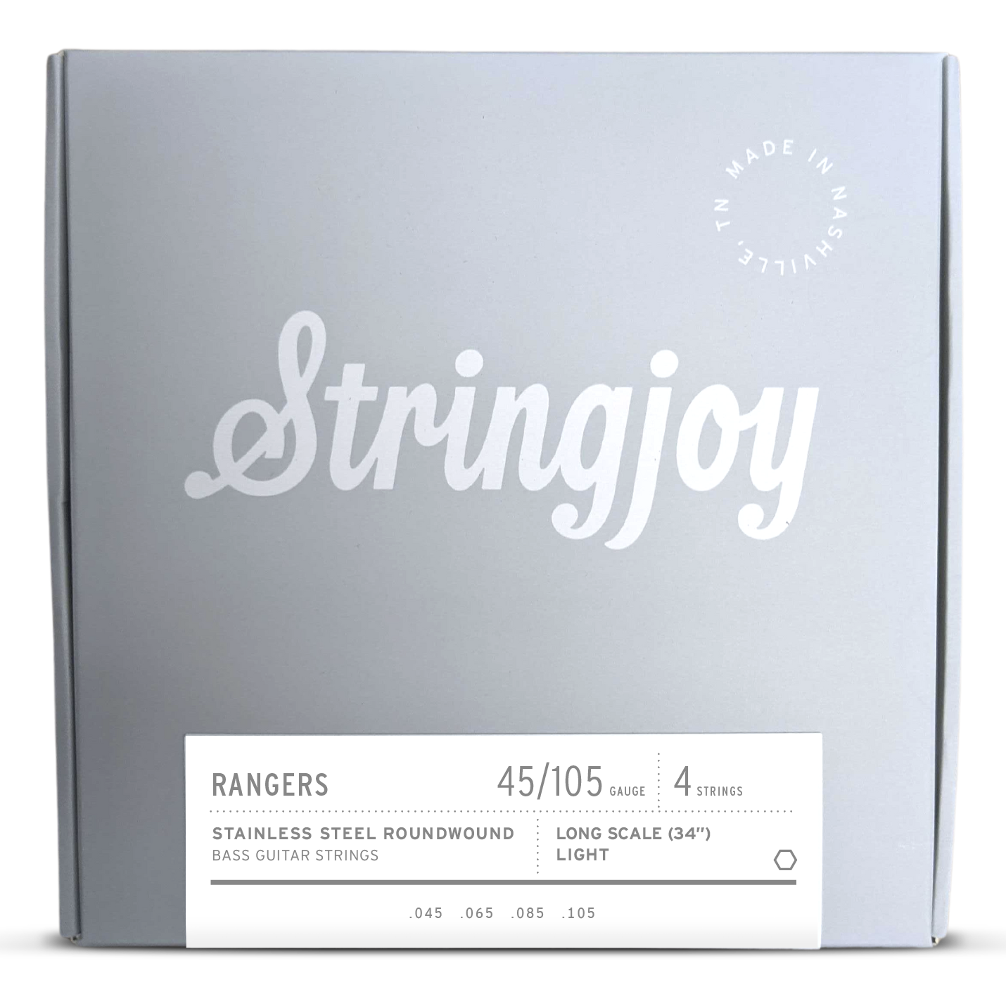 Stringjoy 45-105 Long Scale 4 String Light Gauge Rangers - Stainless Steel Bass Guitar Strings