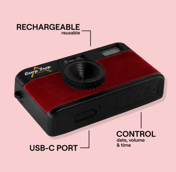 Camp Snap Screen Free Digital Camera - Retro Vintage Point & Shoot - Red Velvet