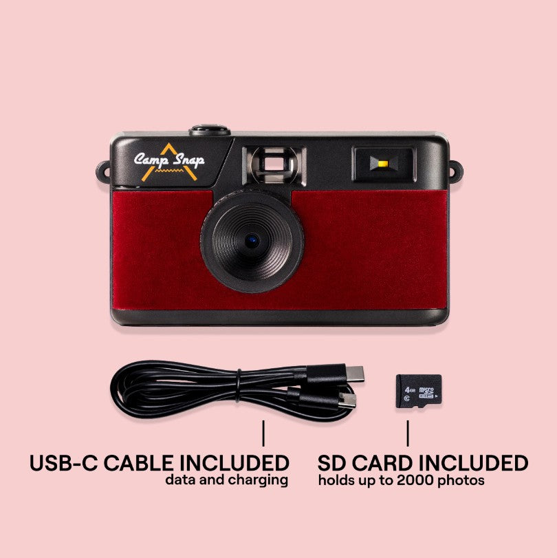 Camp Snap Screen Free Digital Camera - Retro Vintage Point & Shoot - Red Velvet